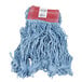 A Rubbermaid blue blend wet mop head with a 5" headband.