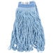 A blue Rubbermaid wet mop head with a universal headband.