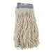 A close up of a Rubbermaid White Cotton Looped End Wet Mop Head with a white universal headband.