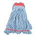 A Rubbermaid blue mop head with a red stripe.
