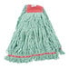 A Rubbermaid green mop head with a red band.