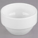 A white Libbey Royal Rideau porcelain bouillon bowl with a lid.