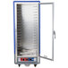 A blue and silver Metro C5 heated holding and proofing cabinet with clear door.