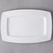A white rectangular Libbey porcelain plate with a small rim.