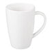 A plain white porcelain mug with a handle.