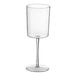A clear plastic 11 oz. wine glass with a cylindrical bowl and a single-piece construction.