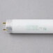 A Satco T8 fluorescent light bulb with a white tube and silver end.