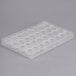 A clear polycarbonate tray with 32 rose-shaped compartments.