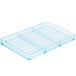 A clear plastic rectangular tray with three square shapes.