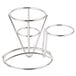 A Clipper Mill stainless steel wire cone basket with ramekin holder on a silver metal stand.