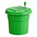 A green 2.5 gallon salad spinner and dryer with a hand crank on the lid.