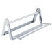 A gray metal stand with a serrated blade on two metal bars.