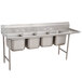 An Advance Tabco stainless steel sink with four compartments and a right drainboard.