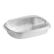 A Durable Packaging silver aluminum foil container with a clear plastic lid.