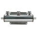 A Micro Matic 3-way stainless steel beer manifold with screws on a metal cylinder.