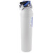 A white cylinder with blue and black labels and handles.