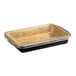 A black and gold Durable Packaging aluminum foil container with a clear dome lid.