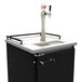 A chrome beer tap with a lighted white medallion on a white counter.