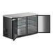 An Avantco black counter height back bar refrigerator with open solid doors.