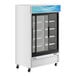 An Avantco white customizable sliding glass door merchandiser refrigerator.