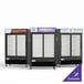 An Avantco black customizable sliding glass door refrigerator.