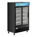 An Avantco black customizable sliding glass door merchandiser refrigerator.