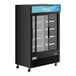 An Avantco black customizable sliding glass door merchandiser refrigerator.