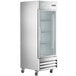 An Avantco stainless steel reach-in refrigerator with glass doors.