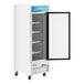 An Avantco white customizable glass door merchandiser refrigerator.