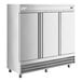 An Avantco stainless steel reach-in freezer with a solid door.