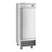 An Avantco stainless steel refrigerator on wheels.