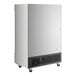 A stainless steel glass door reach-in refrigerator on casters.
