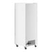 An Avantco white rectangular glass door freezer on wheels.