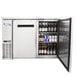 An Avantco stainless steel back bar refrigerator filled with bottles of beer.