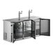 A stainless steel Avantco beer dispenser with two doors and two taps.