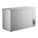 An Avantco stainless steel back bar refrigerator with a glass door open.