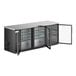 A black Avantco back bar refrigerator with glass doors.