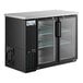 An Avantco black back bar refrigerator with glass doors.