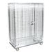 A Metro heavy duty chrome wire security cage on wheels.