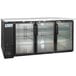 An Avantco black counter height back bar refrigerator with glass doors.