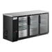 An Avantco black counter height back bar refrigerator with glass doors.