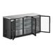 An Avantco black counter height back bar refrigerator with narrow glass doors.