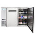 An Avantco stainless steel back bar refrigerator with beer bottles.