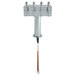 A stainless steel Micro Matic Kool-Rite 4 tap "T" style tower with silver pipes and black faucet handles.