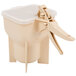 A tan plastic Vollrath Batter Boss container with legs and a plastic lid.