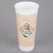 A white Dart Cafe G espresso foam cup with a coffee shop logo on it.