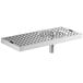 A stainless steel Micro Matic surface mount drip tray with a metal drain and holes on the side.