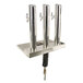 A stainless steel Micro Matic Skyline beer tap tower with three taps.