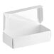 A 7 1/8" x 3 3/8" x 1 7/8" white candy box with a lid and triangular window.