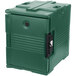 a green plastic box with a black door
